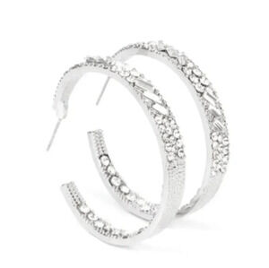 NWT Chunky Silver Sparkling Rhinestone Hoop Earrings